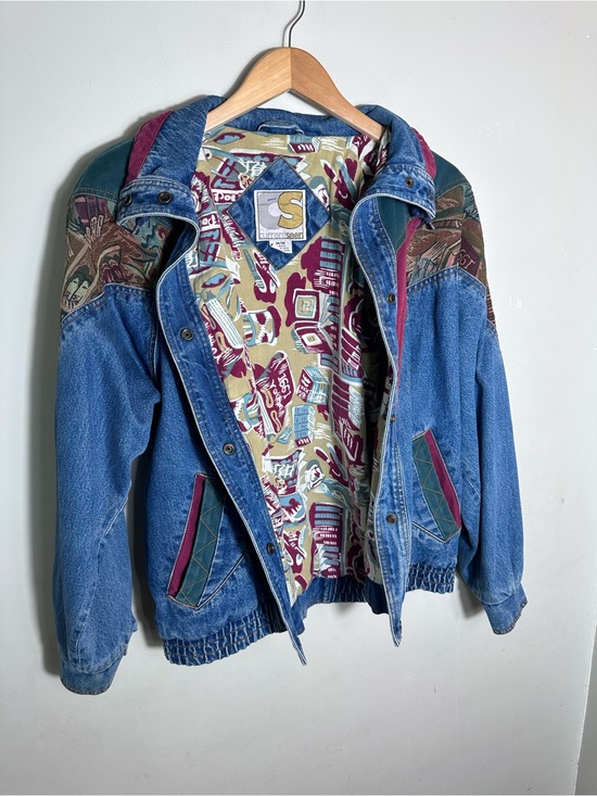 Current Seen Jackets & Blazers - Vintage 90s Denim Jacket with Multicolor Accents